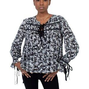 Rebecca Minkoff‎ Shirt Women XL Black Floral Bell Sleeve Top Peasant Whimsigoth